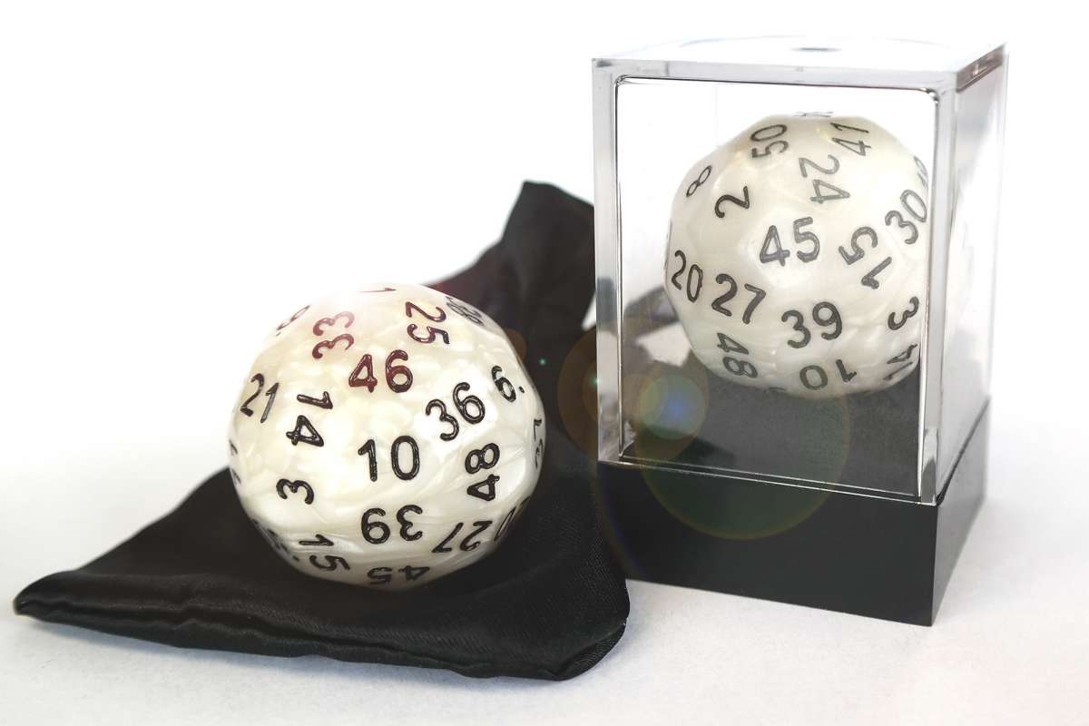 Dice - Up D50 Dice - Perlmutt (Acrylbox &amp; Satinbag included) - 798003859922 - Crystal Lotus