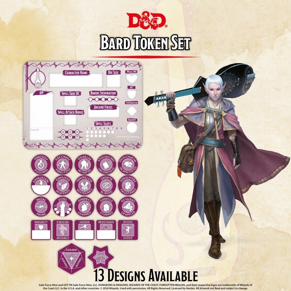 Dungeons &amp; Dragons 5th Edition - Bard Token Set - 9420020251106 - CrystalLotus.eu