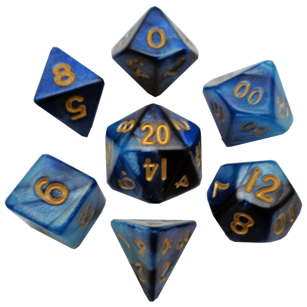 FanRoll Mini 7 - Dice Set - Blue/Light Blue with Gold Numbers - 852678888790 - Crystal Lotus