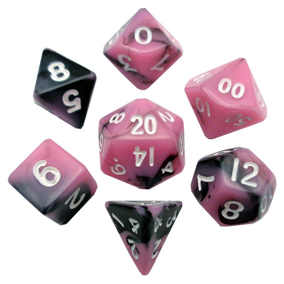 FanRoll Mini 7 - Dice Set - Pink/Black with White Numbers - 852678888813 - Crystal Lotus