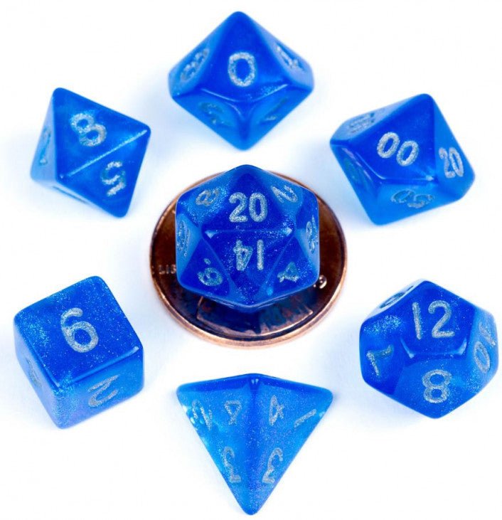 FanRoll Mini 7 - Dice Set - Stardust Blue with Silver Numbers - 680599384486 - Crystal Lotus