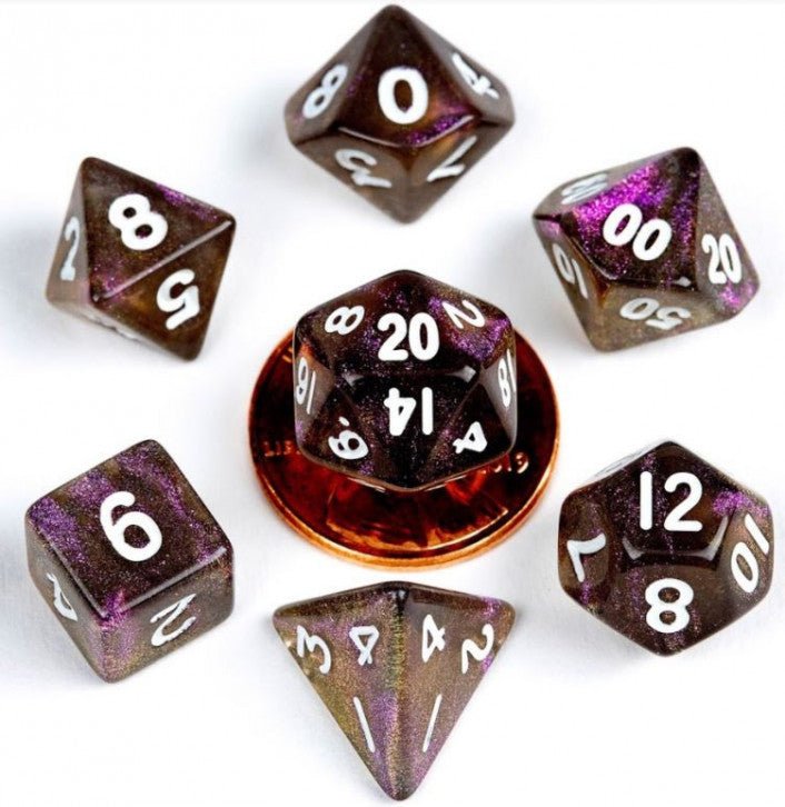FanRoll Mini 7 - Dice Set - Stardust Grey with Silver Numbers - 680599384455 - Crystal Lotus