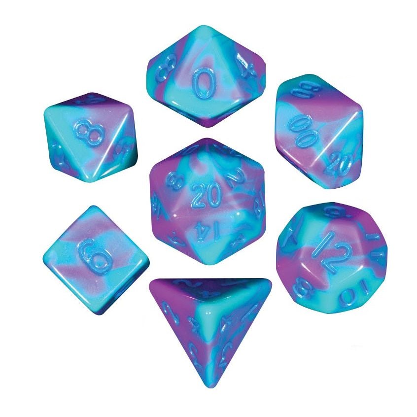 FanRoll Mini 7 - Dice Set - Turquoise and Purple Marble - 852678889278 - Crystal Lotus