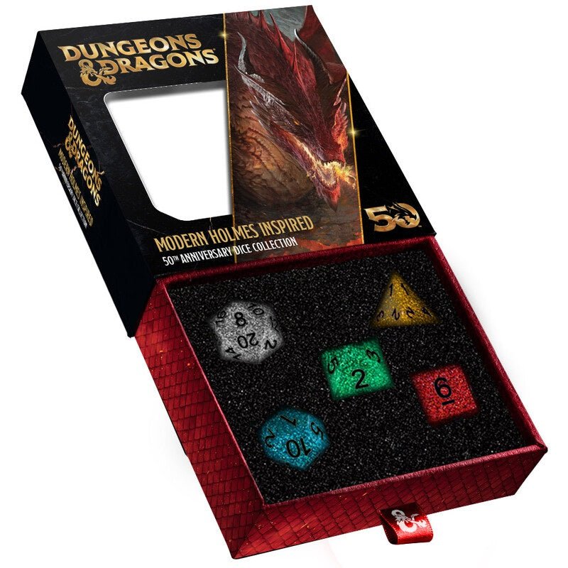 FanRoll Premium Dungeons &amp; Dragons 50th Anniversary Commemorative 7 - Dice Set - Modern Holmes Inspired - 687700234678 - Crystal Lotus