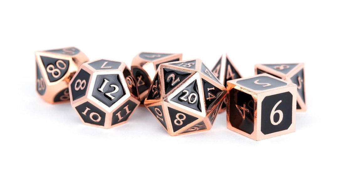 FanRoll Premium Metal 7 - Dice Set - Antique Copper with Black Enamel - 680599383281 - Crystal Lotus