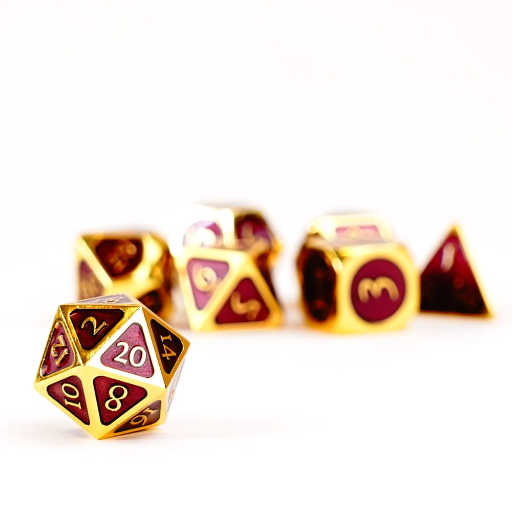 FanRoll Premium Metal 7 - Dice Set - Gold with Purple Enamel - 680599383274 - Crystal Lotus