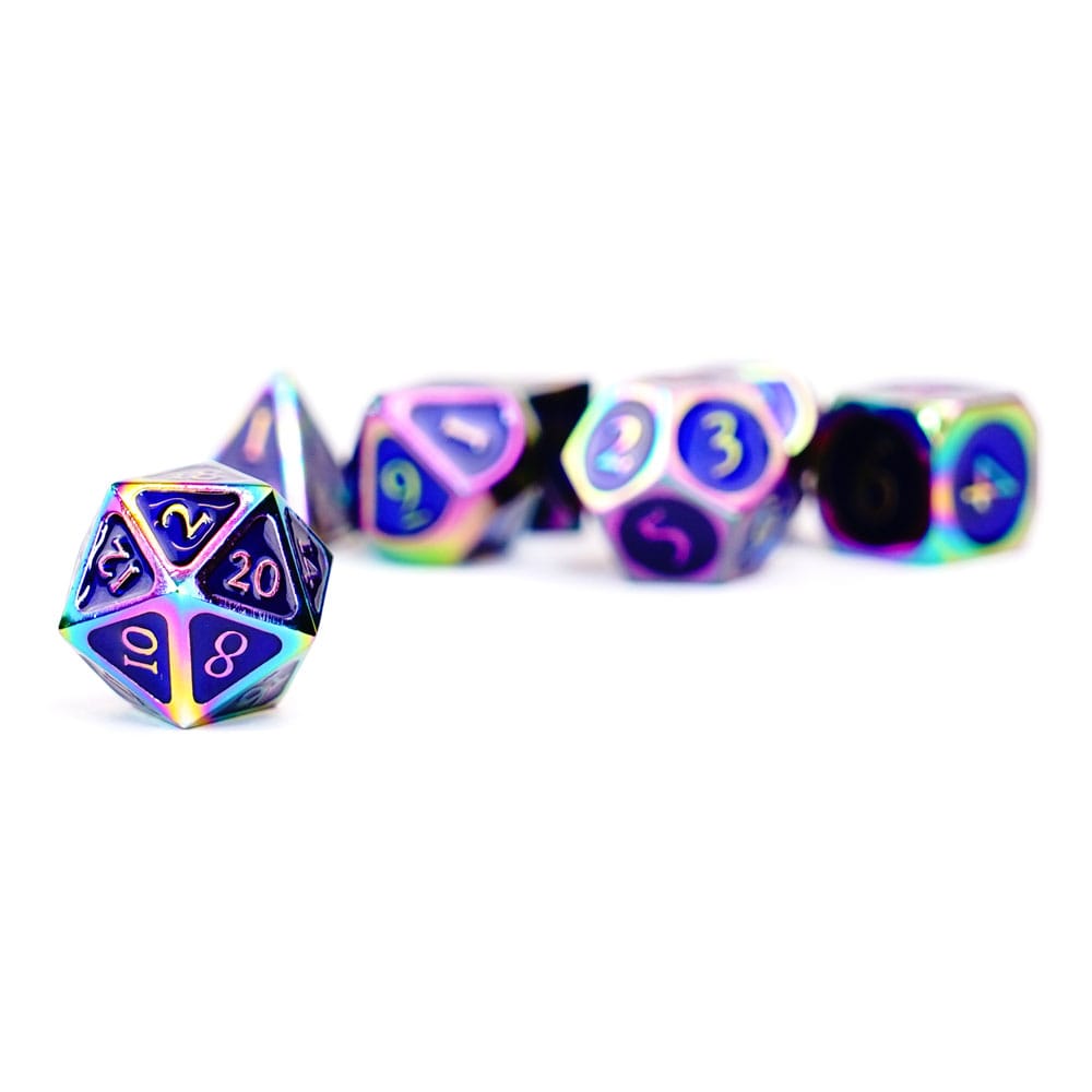 FanRoll Premium Metal 7 - Dice Set - Rainbow with Blue Enamel - 680599383304 - Crystal Lotus