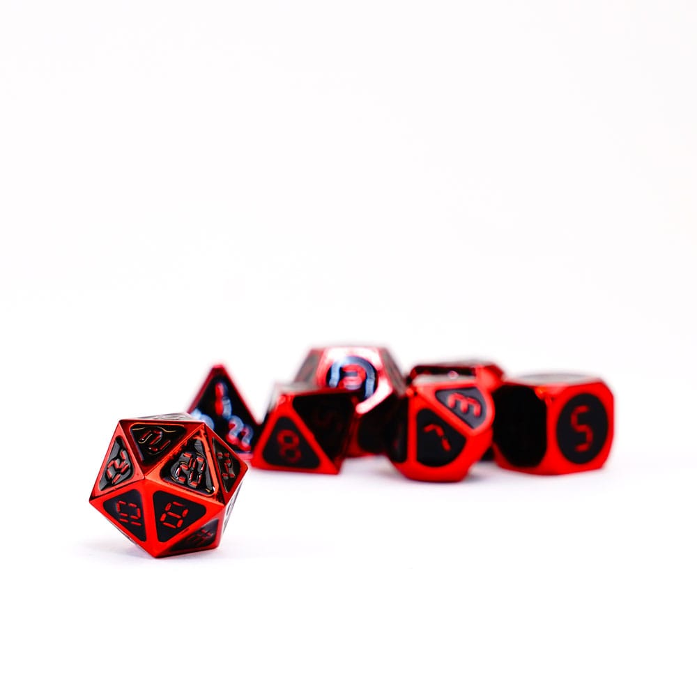FanRoll Premium Metal 7 - Dice Set - Red with Black Enamel - 680599383557 - Crystal Lotus