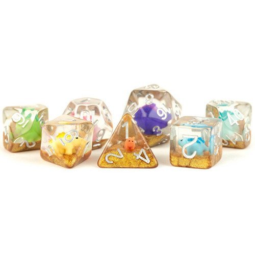 FanRoll Resin Infused 7 - Dice Set - Rainbow Dinosaur - 687700231646 - Crystal Lotus