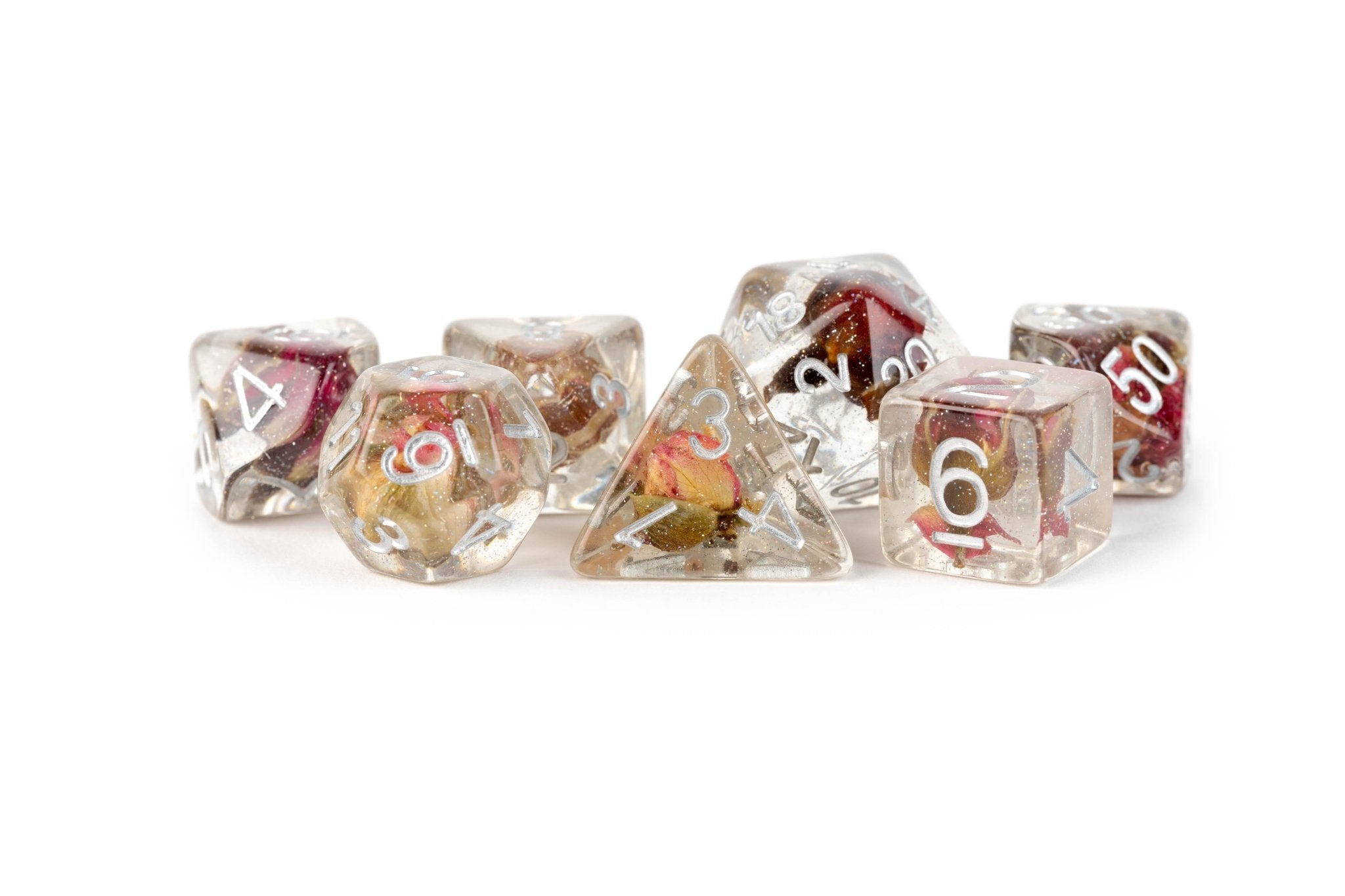 FanRoll Resin Infused 7 - Dice Set - Rose - 687700231585 - Crystal Lotus