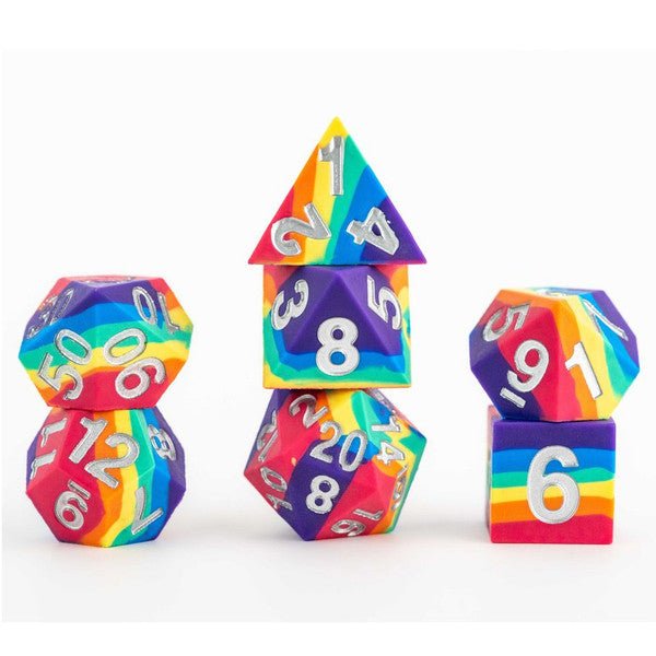 FanRoll Sharp Edge Silicone 7 - Dice Set - Rainbow - 687700232605 - Crystal Lotus