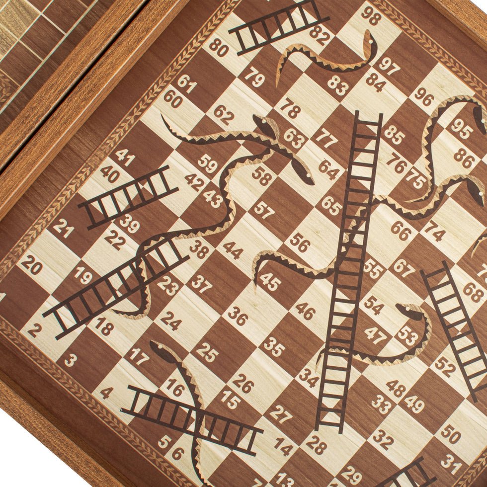 Handcrafted 5-in-1 Combo Game Collection - Chess, Backgammon, Ludo, Snakes &amp; Checkers - Classic Style (by Manopoulos) (CBLS34E) - 5200430706434 - Crystal Lotus