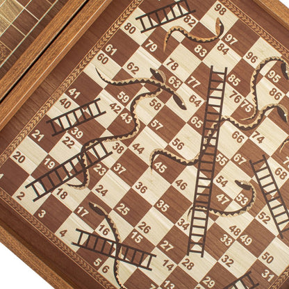Handcrafted 5-in-1 Combo Game Collection - Chess, Backgammon, Ludo, Snakes &amp; Checkers - Classic Style (by Manopoulos) (CBLS34E) - 5200430706434 - Crystal Lotus