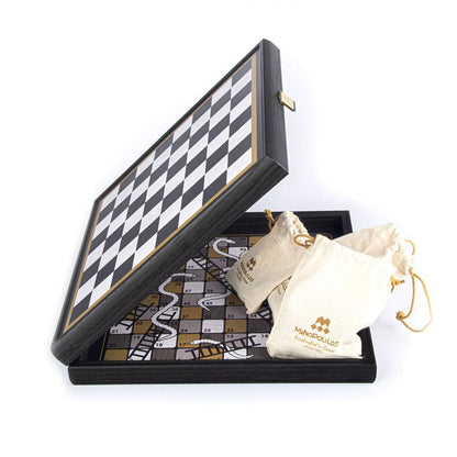 Handcrafted 5 - in - 1 Combo Game Collection - Chess, Backgammon, Ludo, Snakes &amp; Checkers - Modern Style (by Manopoulos) - 5200430700463 - Crystal Lotus