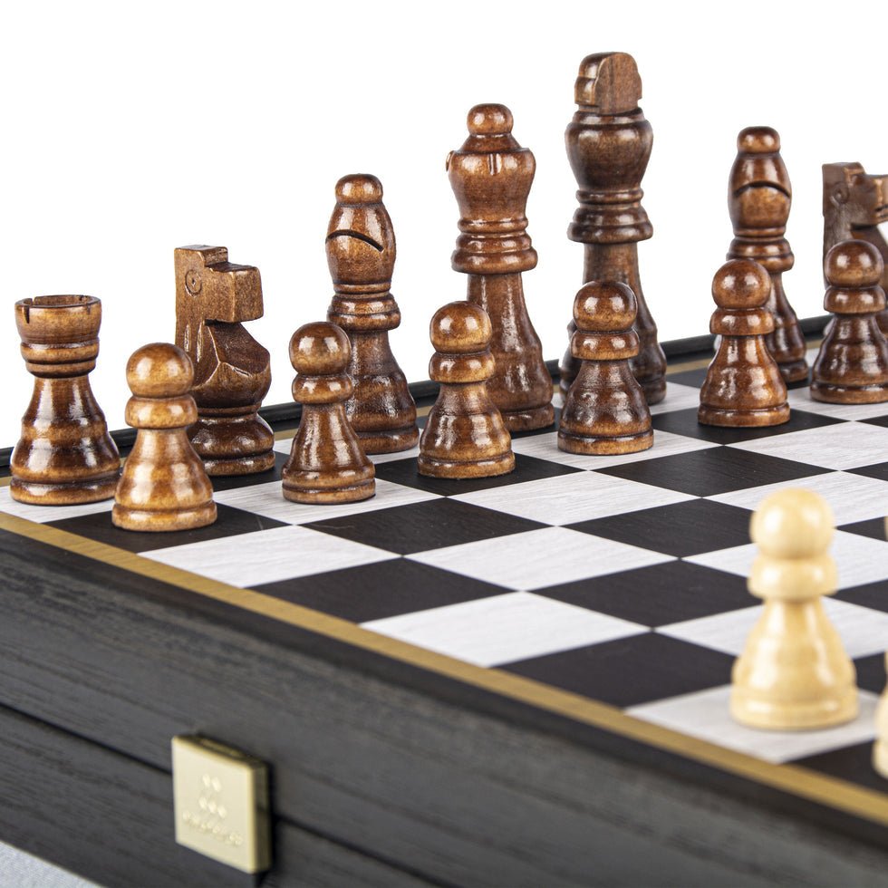 Handcrafted 5-in-1 Combo Game Collection - Chess, Backgammon, Ludo, Snakes &amp; Checkers - Modern Style (by Manopoulos) (CBLS34BLA) - 5200430700463 - Crystal Lotus