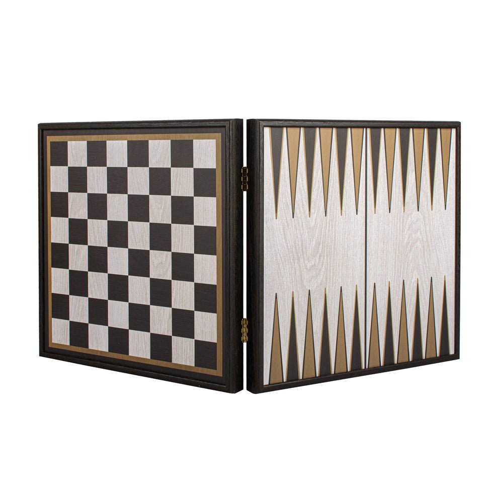 Handcrafted 5-in-1 Combo Game Collection - Chess, Backgammon, Ludo, Snakes &amp; Checkers - Modern Style (by Manopoulos) (CBLS34BLA) - 5200430700463 - Crystal Lotus