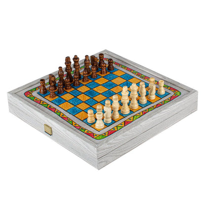 Handcrafted 5 - in - 1 Combo Game Collection - Chess, Backgammon, Ludo, Snakes &amp; Checkers - Rainbow Whimsy (by Manopoulos) - 5250000000029 - Crystal Lotus