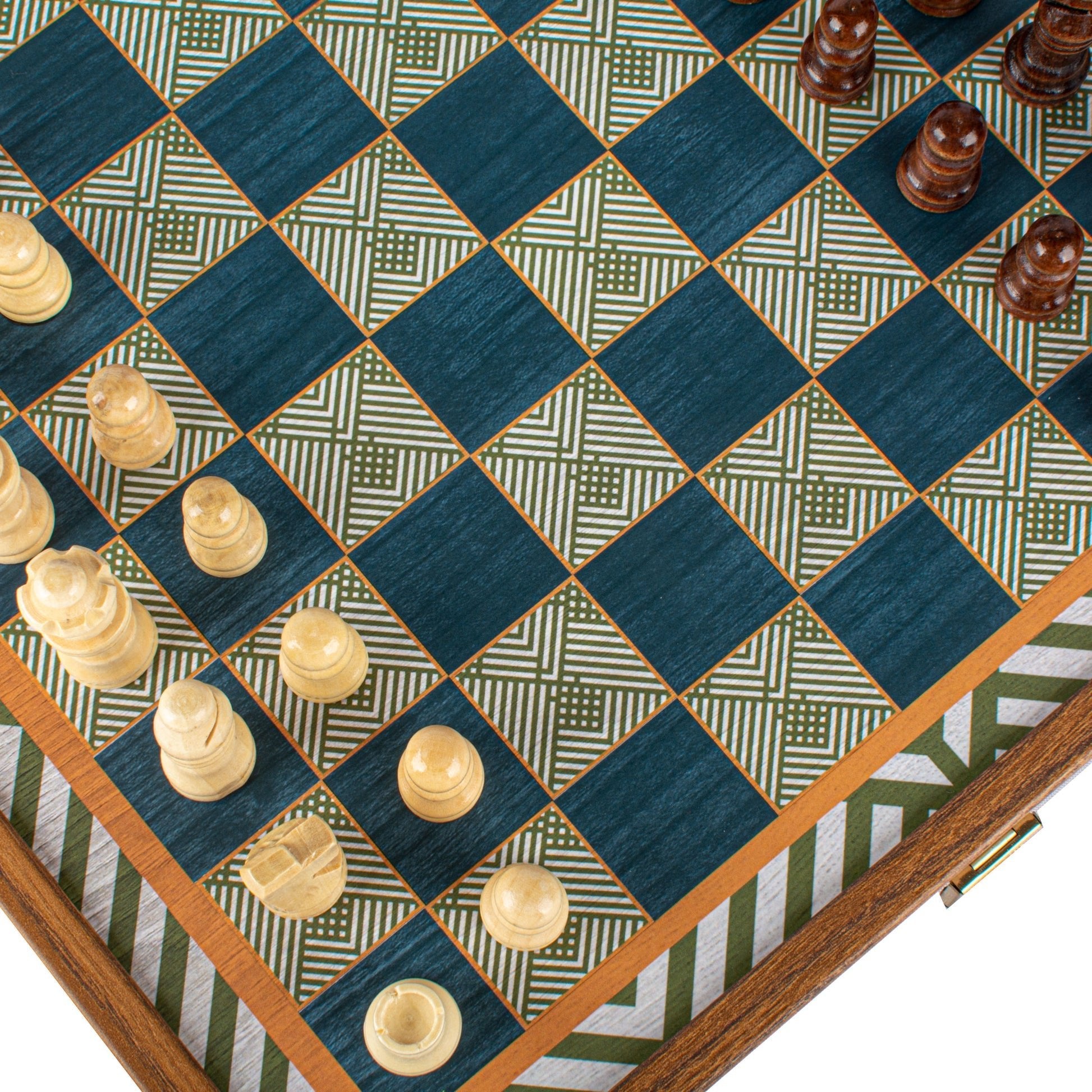 Handcrafted 5 - in - 1 Combo Game Collection - Chess, Backgammon, Ludo, Snakes &amp; Checkers - Retro Design (by Manopoulos) - 5200430700722 - Crystal Lotus