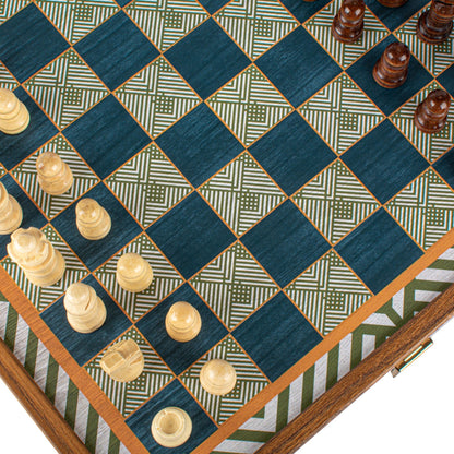 Handcrafted 5 - in - 1 Combo Game Collection - Chess, Backgammon, Ludo, Snakes &amp; Checkers - Retro Design (by Manopoulos) - 5200430700722 - Crystal Lotus