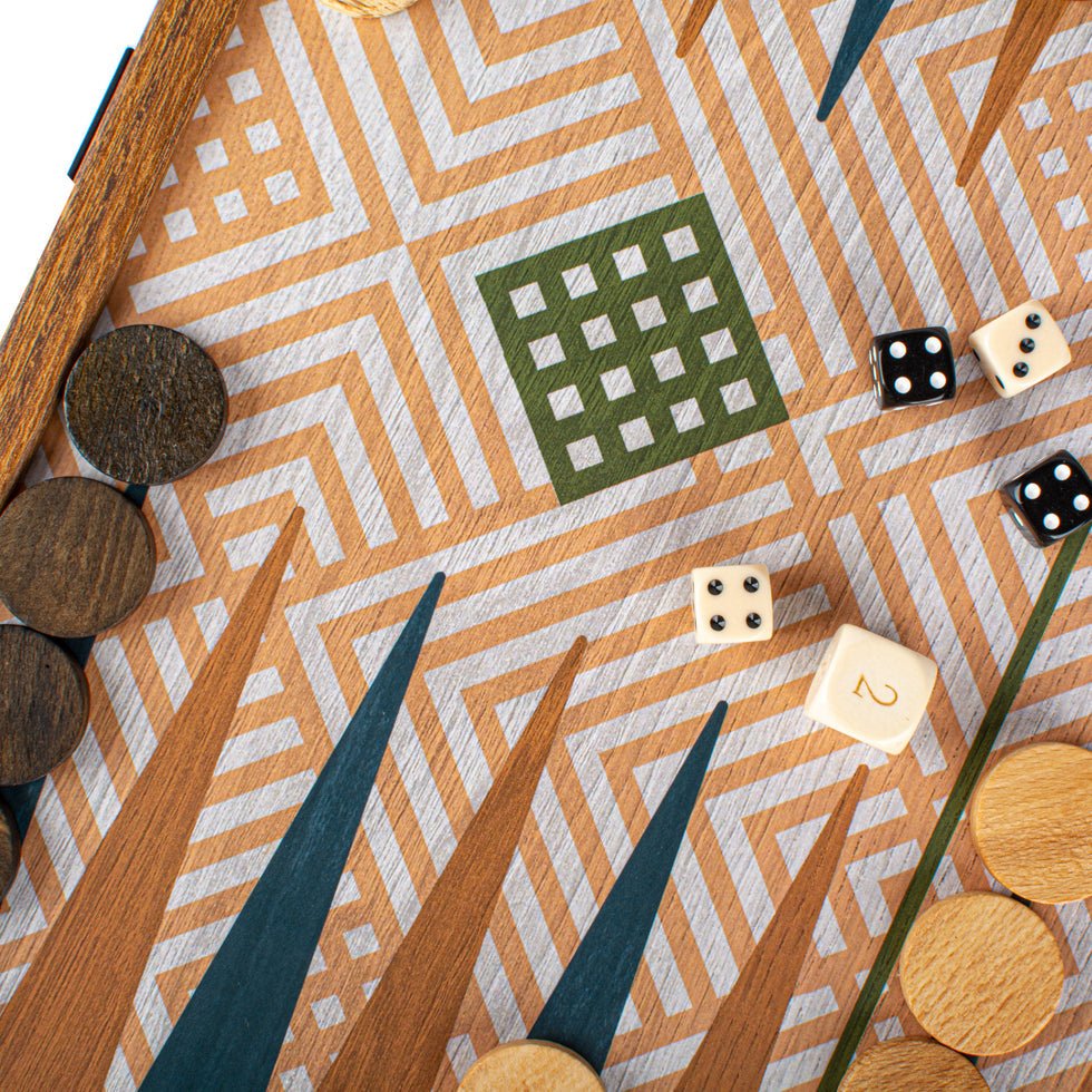 Handcrafted 5-in-1 Combo Game Collection - Chess, Backgammon, Ludo, Snakes &amp; Checkers - Retro Design (by Manopoulos) (CBLS34GRE) - 5200430700722 - Crystal Lotus