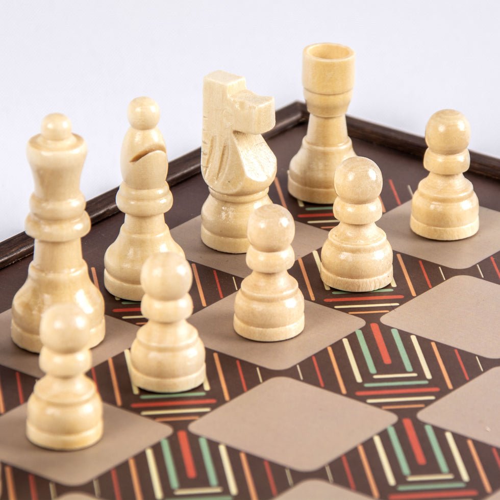 Handcrafted 5-in-1 Combo Game Collection - Chess, Backgammon, Ludo, Snakes &amp; Checkers - Vintage (by Manopoulos) (CBLS34BRO) - 5200430706465 - Crystal Lotus