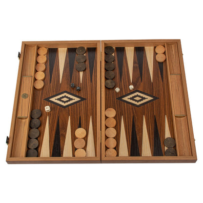 Handcrafted American Walnut Backgammon Set with Side Racks - Elegant Marquetry Design 48x60cm (by Manopoulos) - 5250000000038 - Crystal Lotus