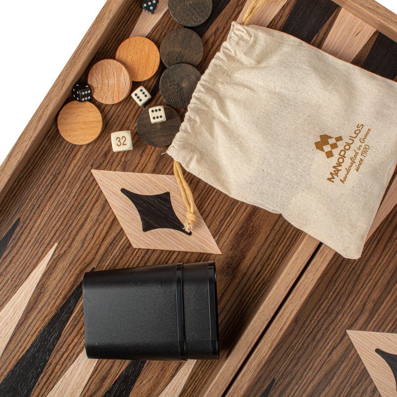 Handcrafted Backgammon Set American Walnut Large 48x52cm (by Manopoulos) - 5200430705222 - Crystal Lotus