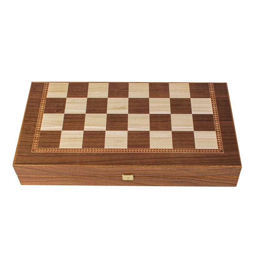 Handcrafted Backgammon Set Oak Wood Checkers Print Large 48x52cm (by Manopoulos) - 5200430704157 - Crystal Lotus