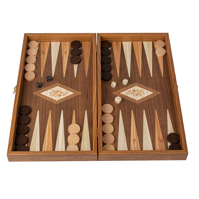 Handcrafted Backgammon Set Oak Wood Checkers Print Large 48x52cm (by Manopoulos) - 5200430704157 - Crystal Lotus