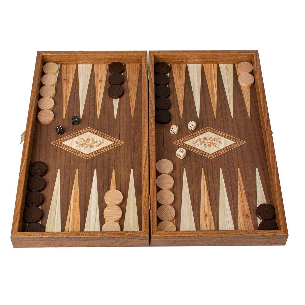 Handcrafted Backgammon Set Oak Wood Checkers Print - Large Size 48x52cm (by Manopoulos) (TSX1E) - 5200430704157 - Crystal Lotus
