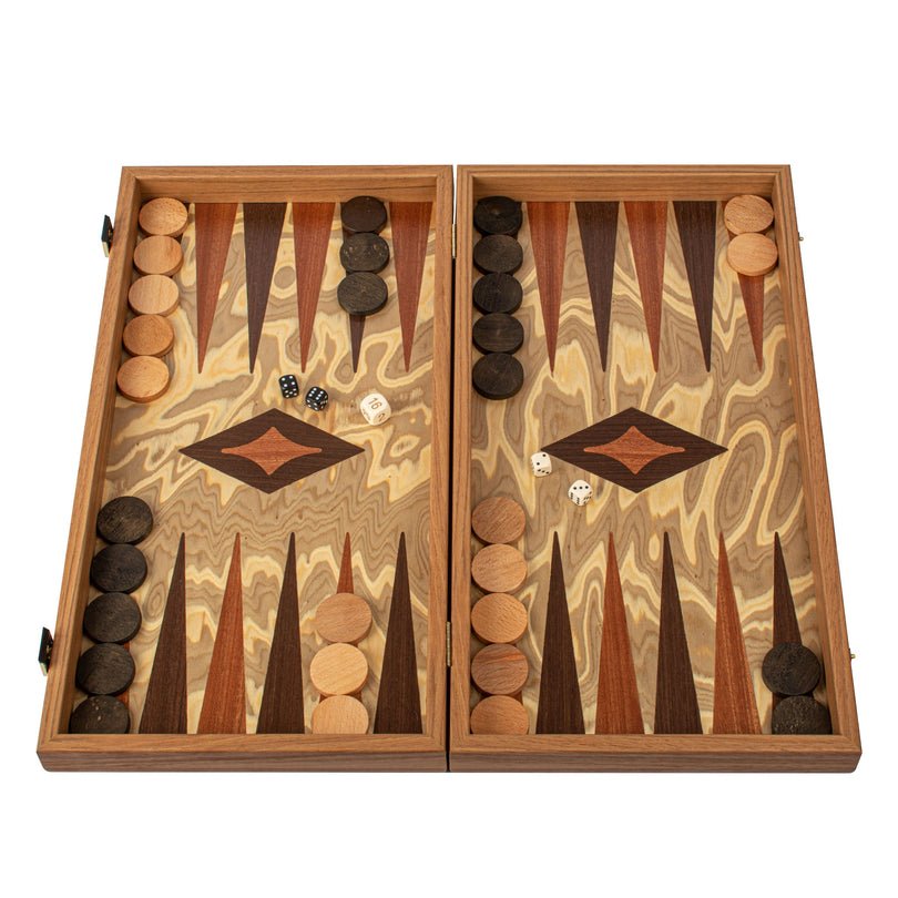 Handcrafted Backgammon Set Olive Burl with Olive Wood Checkers Large 48x52cm (by Manopoulos) - 5200430705741 - Crystal Lotus