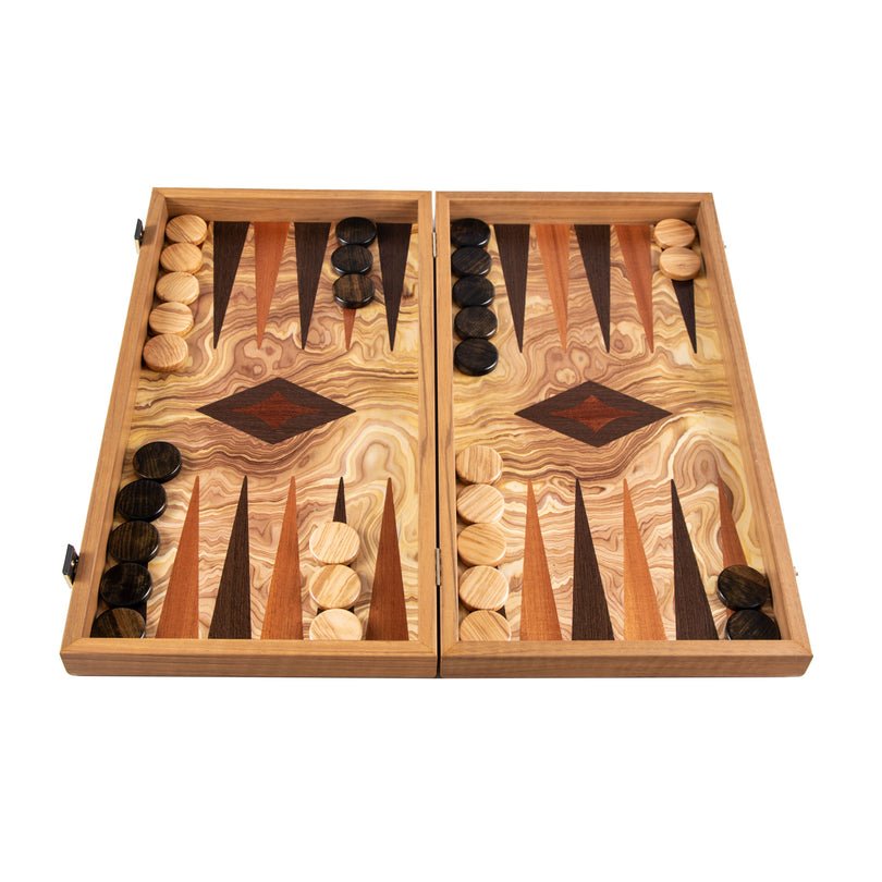 Handcrafted Backgammon Set Olive Burl with Olive Wood Checkers Large 48x52cm (by Manopoulos) - 5250000000001 - Crystal Lotus