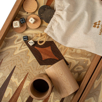 Handcrafted Backgammon Set Olive Burl with Olive Wood Checkers Large 48x52cm (by Manopoulos) (TEE1) - 5200430705741 - Crystal Lotus