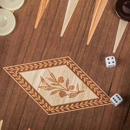 Handcrafted Backgammon Set Olive Print Small 30x30cm (by Manopoulos) (TSX4E) - 5200430704188 - Crystal Lotus