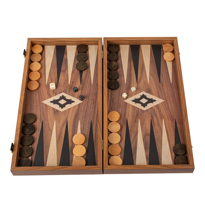 Handcrafted Backgammon Set Walnut Replica Wood Large 48x52cm (by Manopoulos) - 5200430704324 - Crystal Lotus