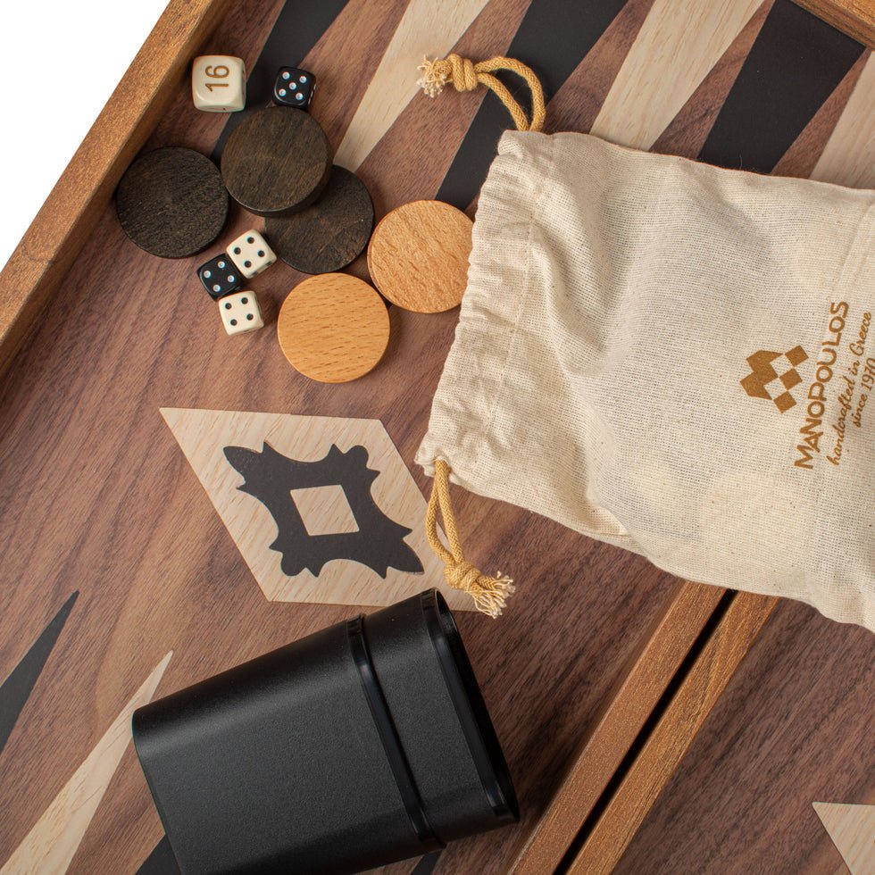 Handcrafted Backgammon Set Walnut Replica Wood Large 48x52cm (by Manopoulos) (TXL1KK) - 5200430704324 - Crystal Lotus