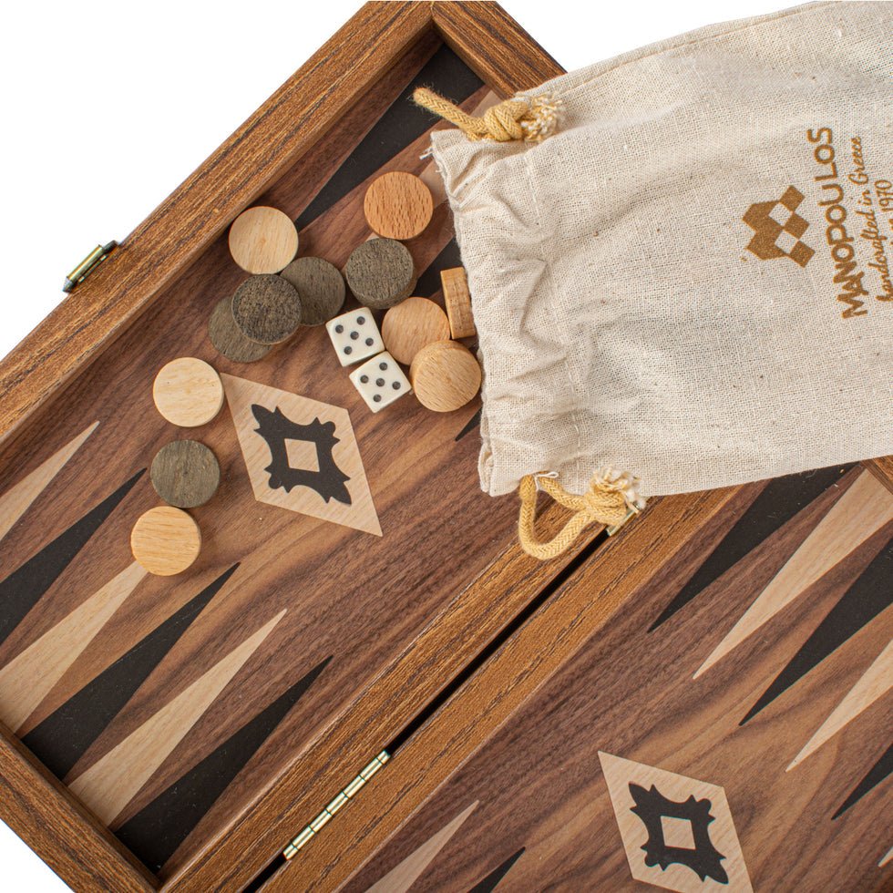 Handcrafted Backgammon Set Walnut Replica Wood Small 30x32cm (by Manopoulos) (TXL3KK) - 5200430704348 - Crystal Lotus