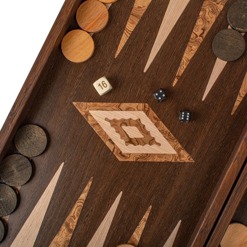 Handcrafted Backgammon Set Wenge &amp; Walnut Burl (by Manopoulos) - 5250000000011 - Crystal Lotus