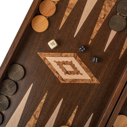 Handcrafted Backgammon Set Wenge &amp; Walnut Burl (by Manopoulos) - 5250000000011 - Crystal Lotus