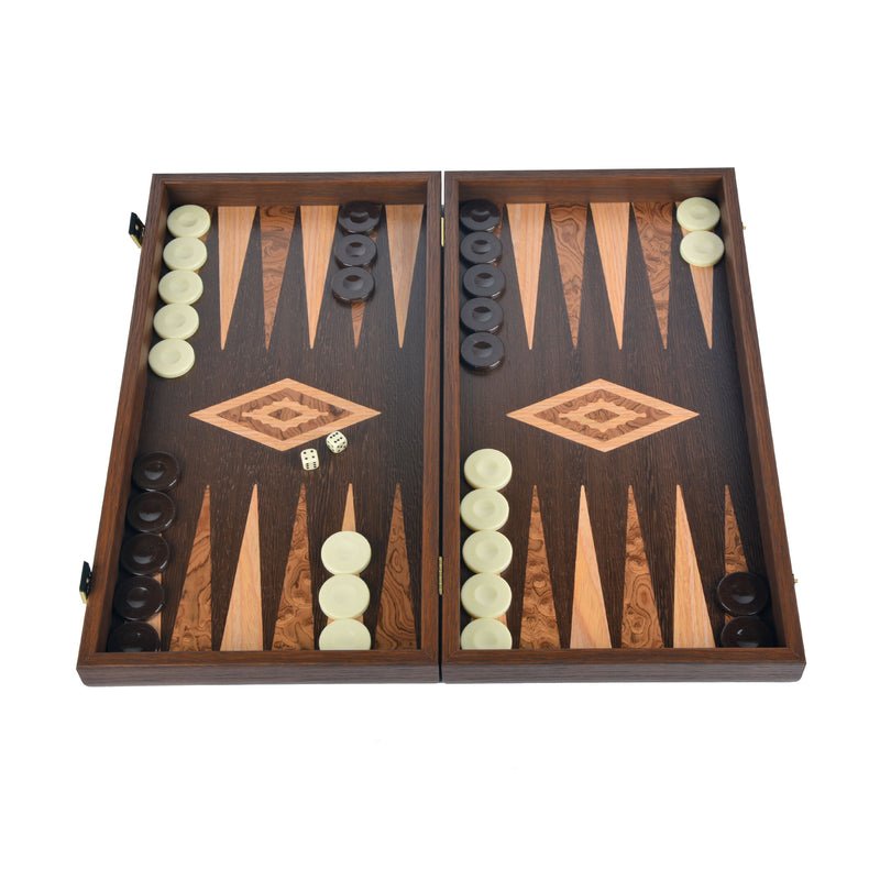 Handcrafted Backgammon Set Wenge &amp; Walnut Burl (by Manopoulos) - 5250000000011 - Crystal Lotus