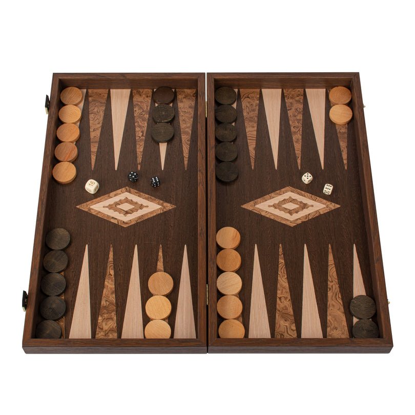 Handcrafted Backgammon Set Wenge &amp; Walnut Burl (by Manopoulos) - 5250000000011 - Crystal Lotus