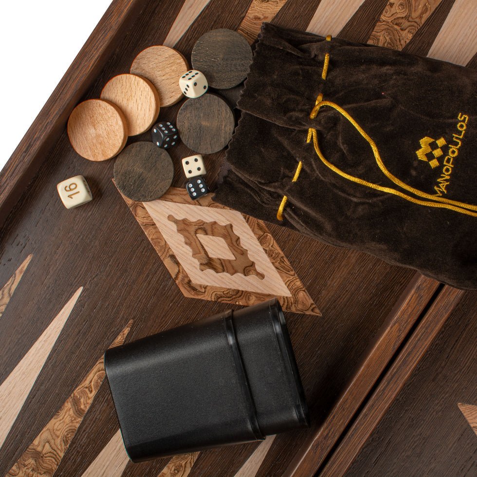 Handcrafted Backgammon Set Wenge &amp; Walnut Burl (by Manopoulos) (TVV1JD) - 5200430705024 - Crystal Lotus