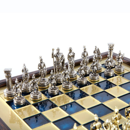 Handcrafted Greek Mythology Chess Set in Wooden Case – Gold &amp; Silver Chessmen - Blue (Medium Size) (by Manopoulos) (SK3BLU) - 5200430711704 - Crystal Lotus