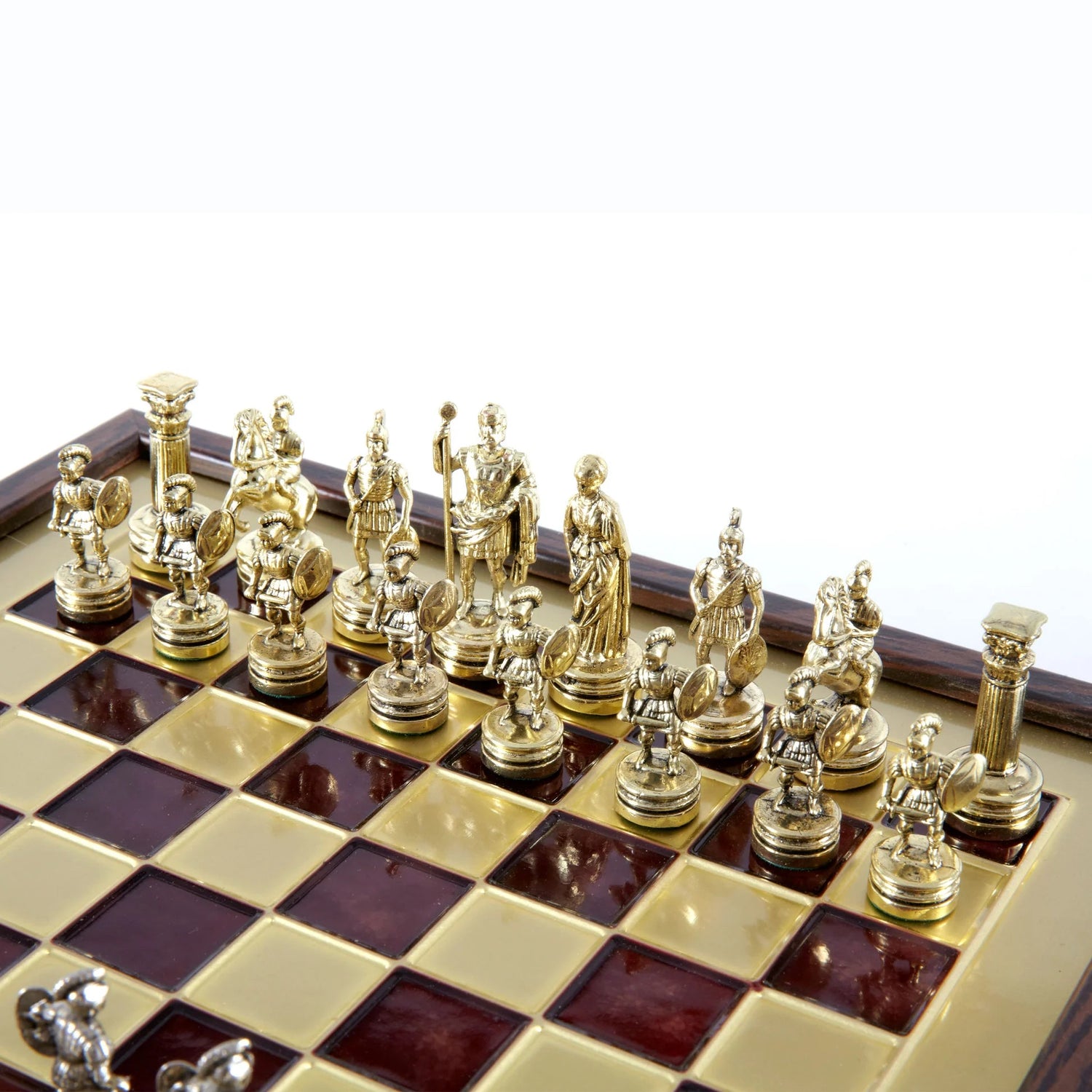 Handcrafted Greek Mythology Chess Set in Wooden Case – Gold &amp; Silver Chessmen - Brown (Medium Size) (by Manopoulos) - 5250000000071 - Crystal Lotus