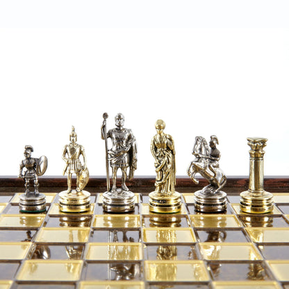 Handcrafted Greek Mythology Chess Set in Wooden Case – Gold &amp; Silver Chessmen - Brown (Medium Size) (by Manopoulos) - 5250000000071 - Crystal Lotus