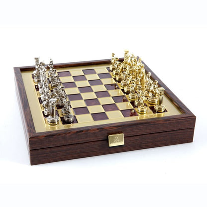 Handcrafted Greek Mythology Chess Set in Wooden Case – Gold &amp; Silver Chessmen - Brown (Medium Size) (by Manopoulos) - 5250000000071 - Crystal Lotus