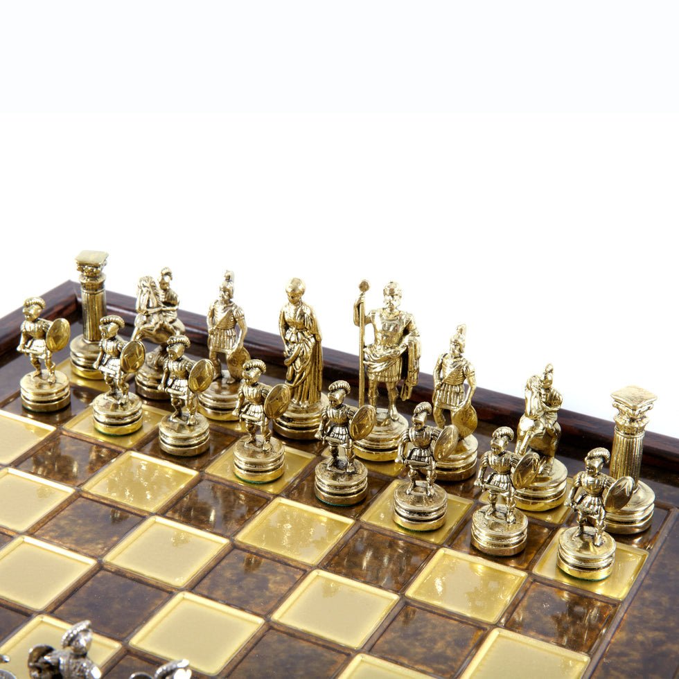 Handcrafted Greek Mythology Chess Set in Wooden Case – Gold &amp; Silver Chessmen - Brown (Medium Size) (by Manopoulos) (SK3BRO) - 5200430711698 - Crystal Lotus