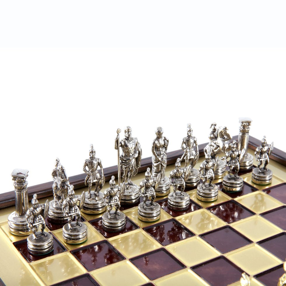 Handcrafted Greek Mythology Chess Set in Wooden Case – Gold &amp; Silver Chessmen - Brown (Medium Size) (by Manopoulos) (SK3BRO) - 5200430711698 - Crystal Lotus