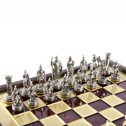 Handcrafted Greek Mythology Chess Set in Wooden Case – Gold &amp; Silver Chessmen - Brown (Medium Size) (by Manopoulos) (SK3BRO) - 5200430711698 - Crystal Lotus