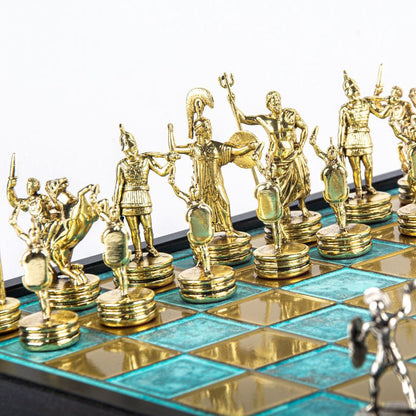 Handcrafted Greek Mythology Chess Set in Wooden Case – Gold &amp; Silver Chessmen (Large Size) (by Manopoulos) - 5250000000034 - Crystal Lotus